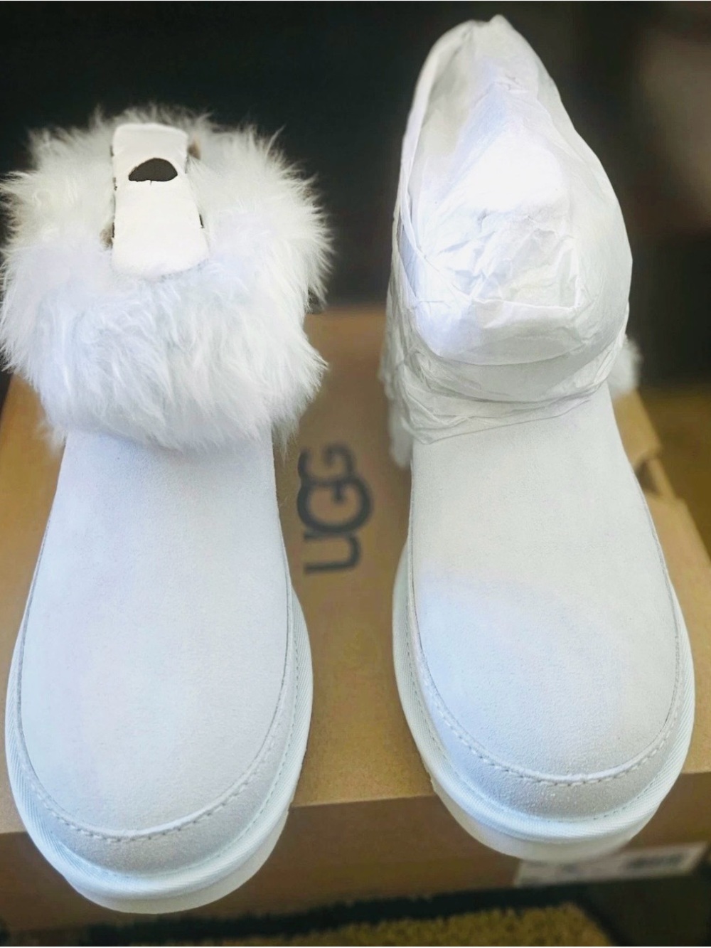 NWT UGG reef blue Suede Fur-Trim Slip-On Women’s Shoes. Color is reef blue - Picture 1 of 7